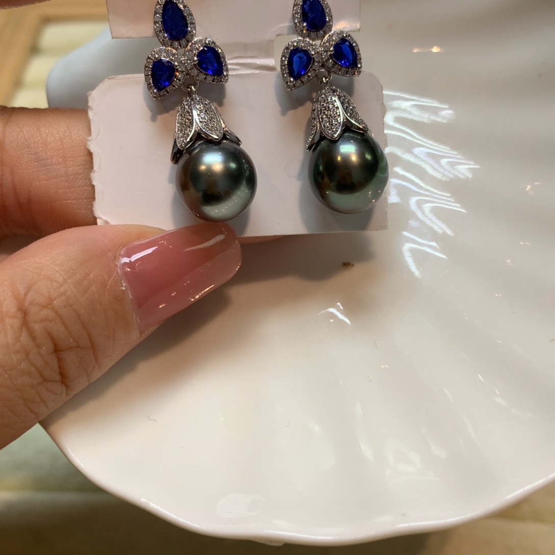 海水珍珠耳饰银S925镶嵌