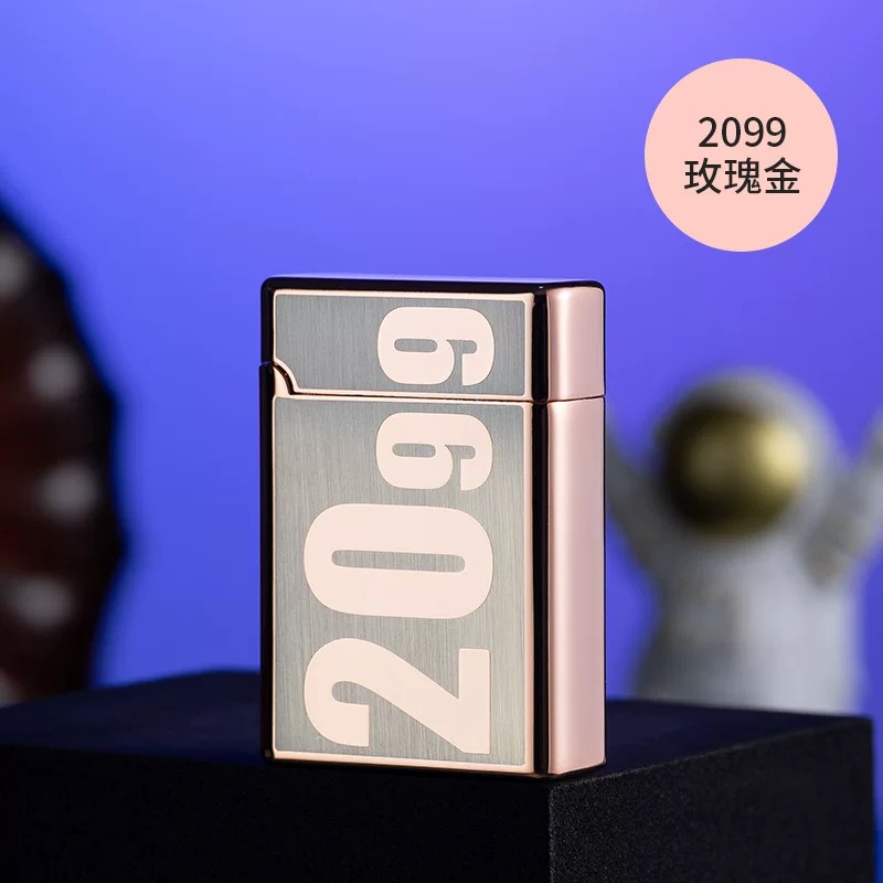 CL2102-2099玫瑰金感应红焰防风充气打火机个性潮流男士高档礼物