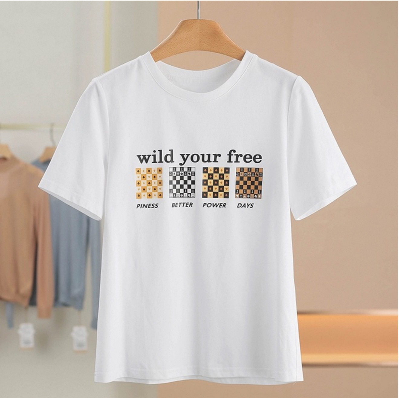 圆领套头字母印花休闲短袖T恤1009