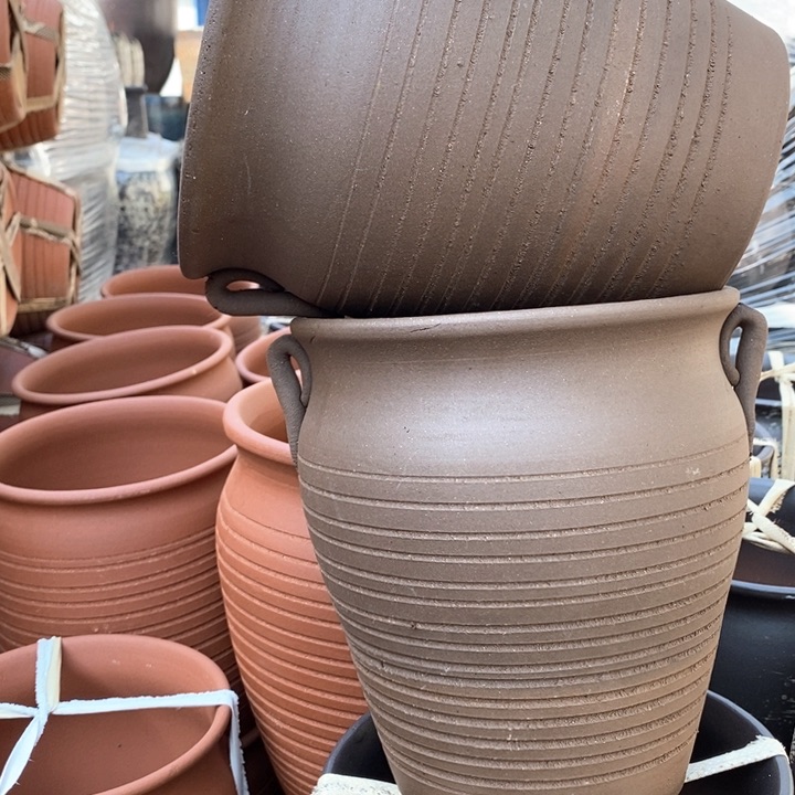 紫砂花盆高21口18一对