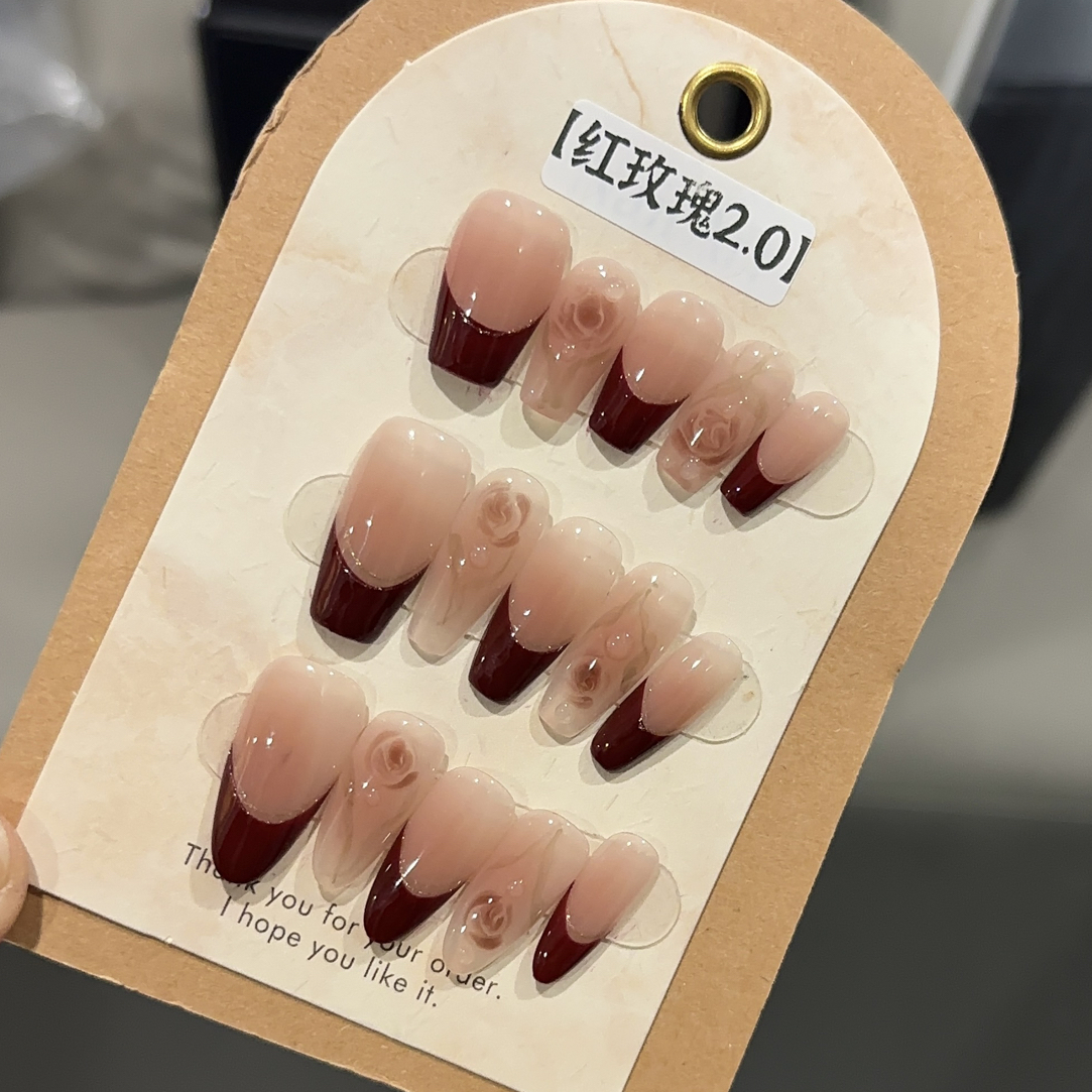 【红玫瑰2.0】新款手工定制穿戴甲美甲成品美甲贴片10片