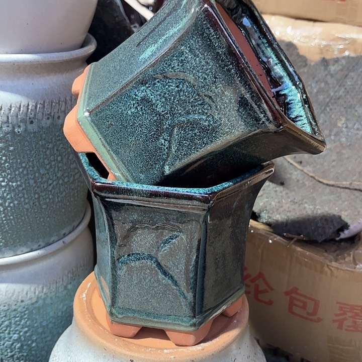 紫砂茶碗精品六方两个口径18高度16