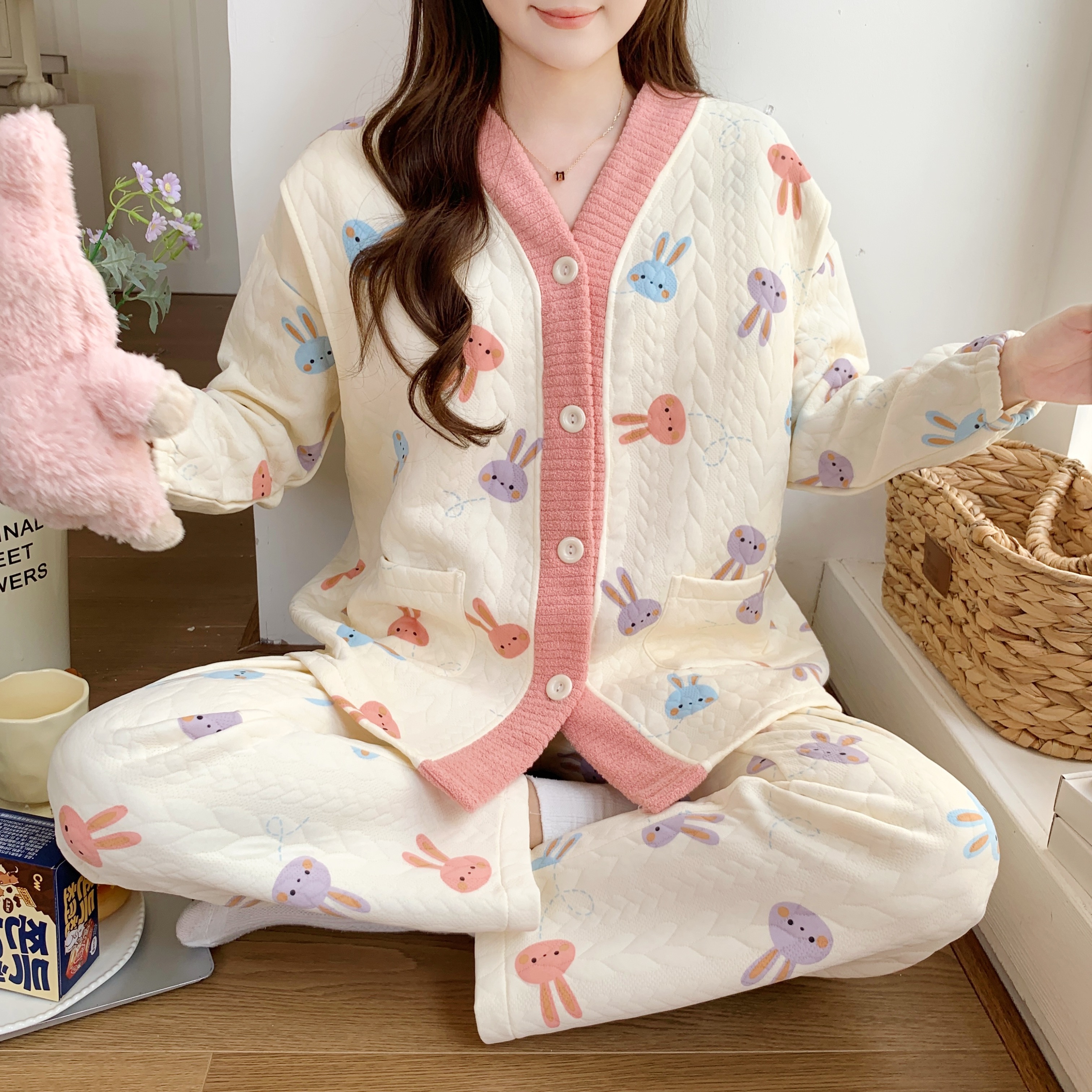 【带胸垫】空气棉月子服秋冬季产后产妇孕妇睡衣喂奶春天长袖哺乳衣