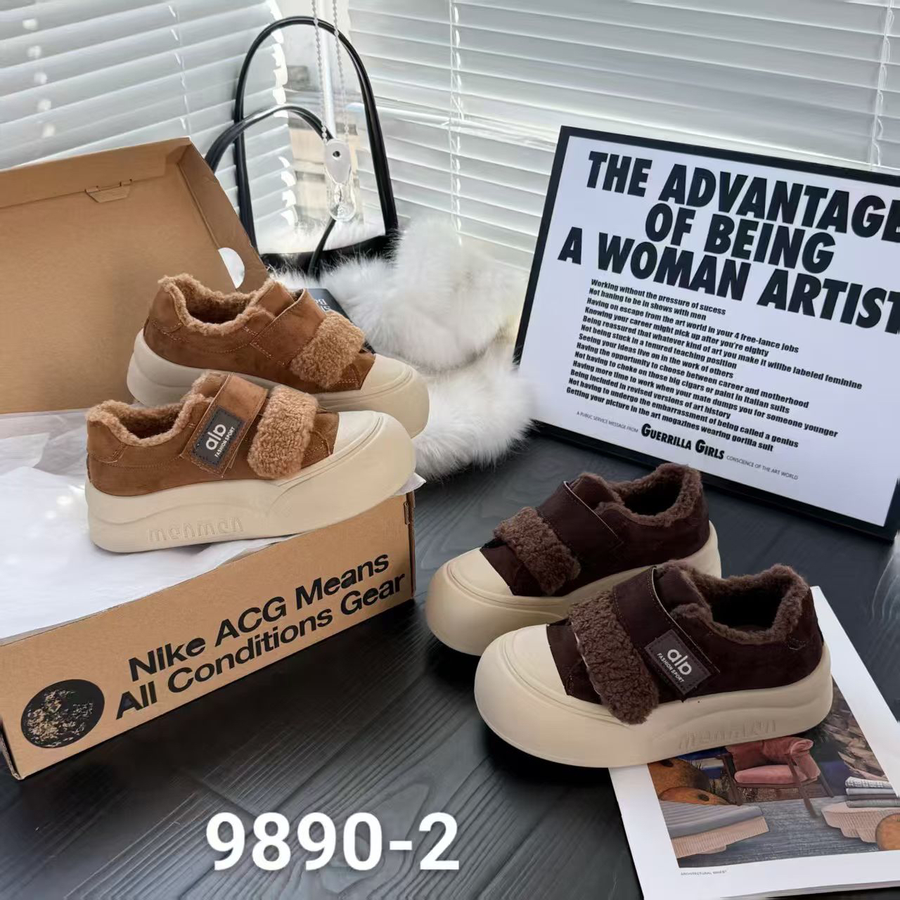 【加绒饼干鞋】秋冬季新款保暖厚底毛毛鞋防滑魔术贴休闲百搭女鞋