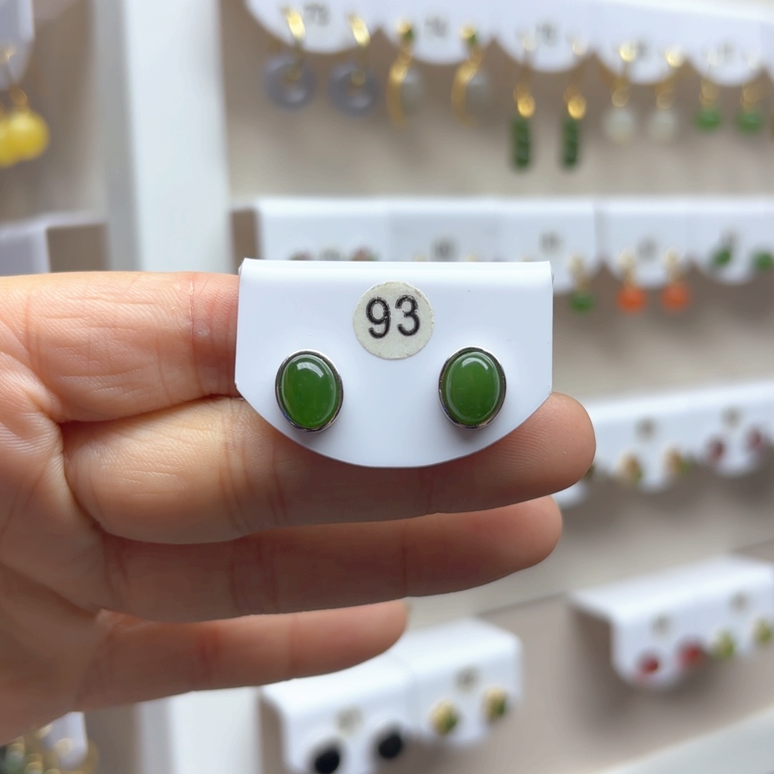 和田玉耳饰银S925镶嵌