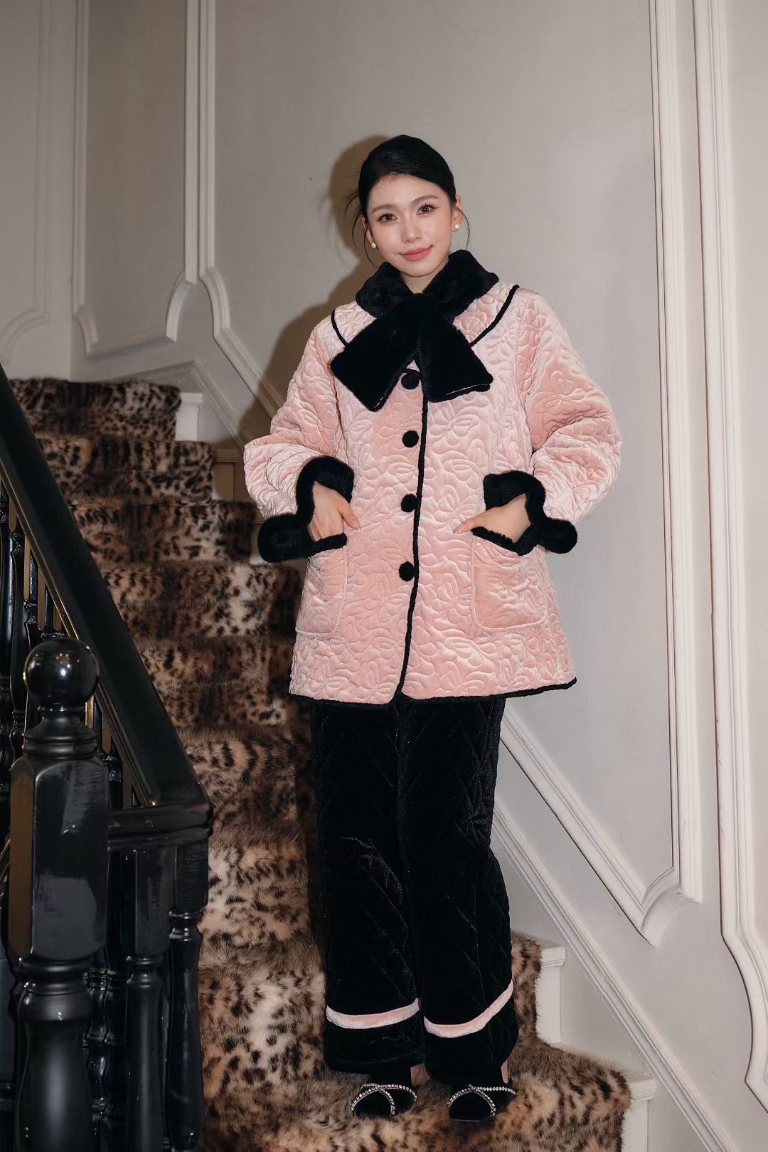 NINITA 月影山茶夹棉加绒外穿家居服套装