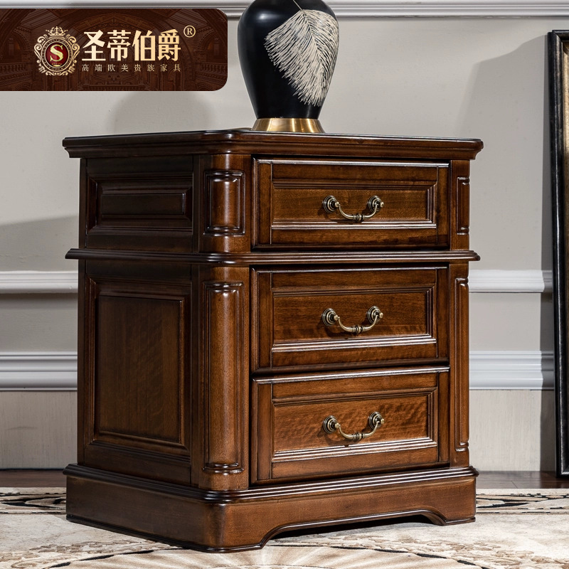 圣蒂 简约美式全实木床头柜卧室储物收纳家具床头抽屉柜子轻奢