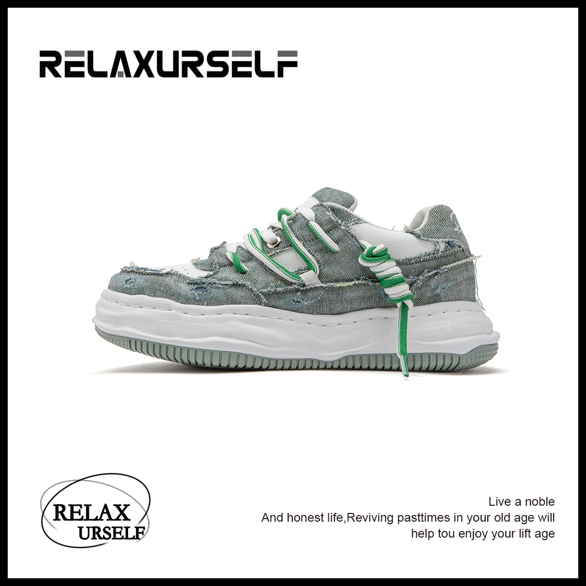 RELAXURSELF四季百搭水洗牛仔低帮运动潮鞋潮流休闲增高鞋情侣鞋