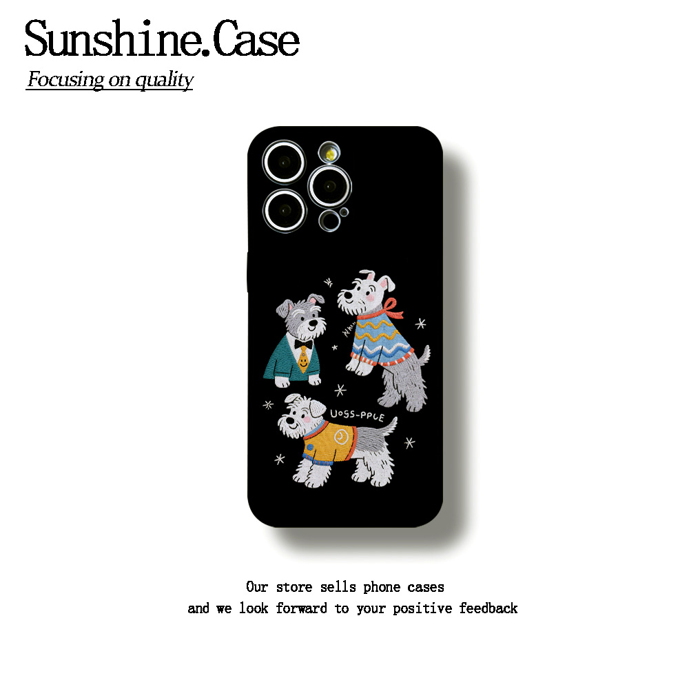 黑底雪纳瑞软壳适用苹果oppo华为vivo小米手机壳防摔全包ins