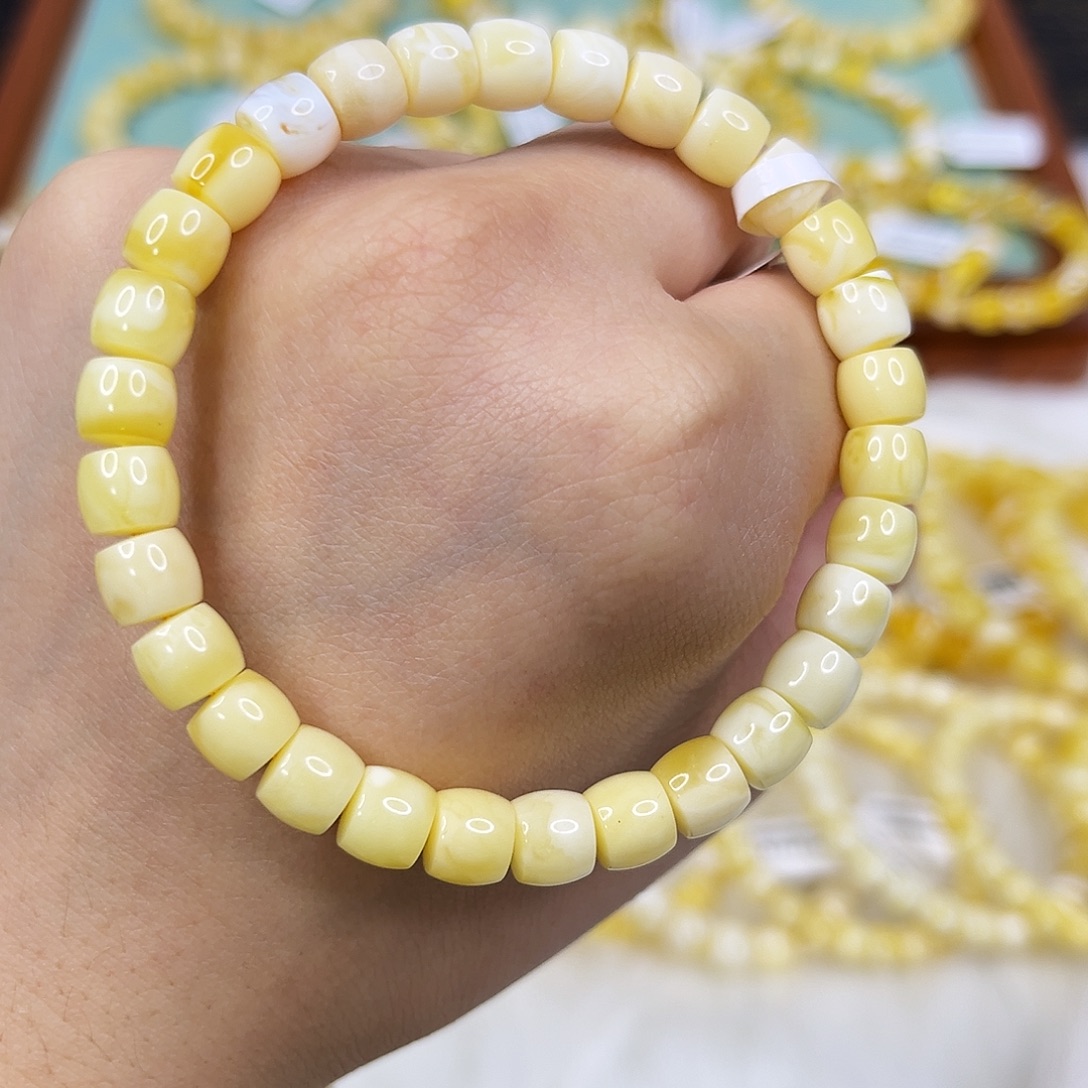 蜜蜡未镶嵌手链7.5mm满蜡手串