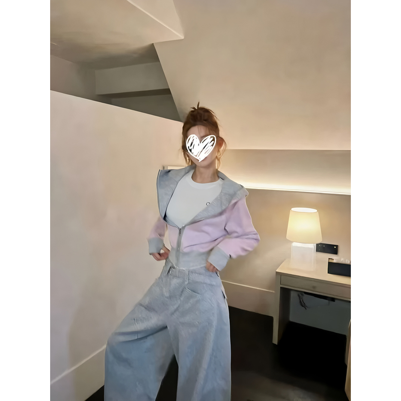 【正反两穿】秋季美式正反可穿时尚百搭上衣+时尚宽松拖地裤套装女