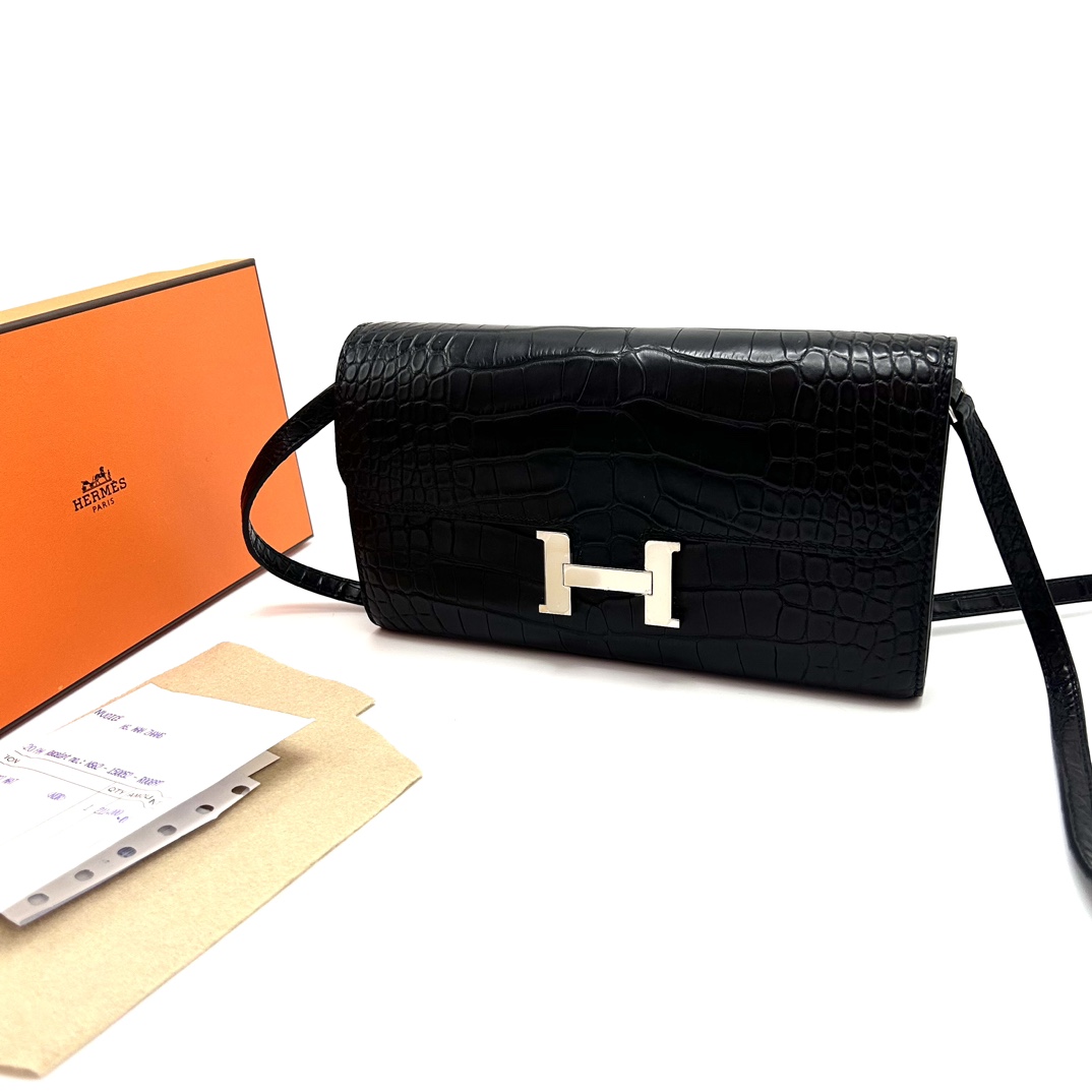 99新 Hermes/爱马仕 黑银鳄康康togo单肩斜挎包 71566
