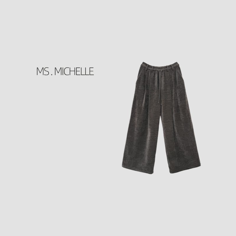 MS.MICHELLE 简约百搭宽松纯色雪尼尔休闲阔腿裤9090
