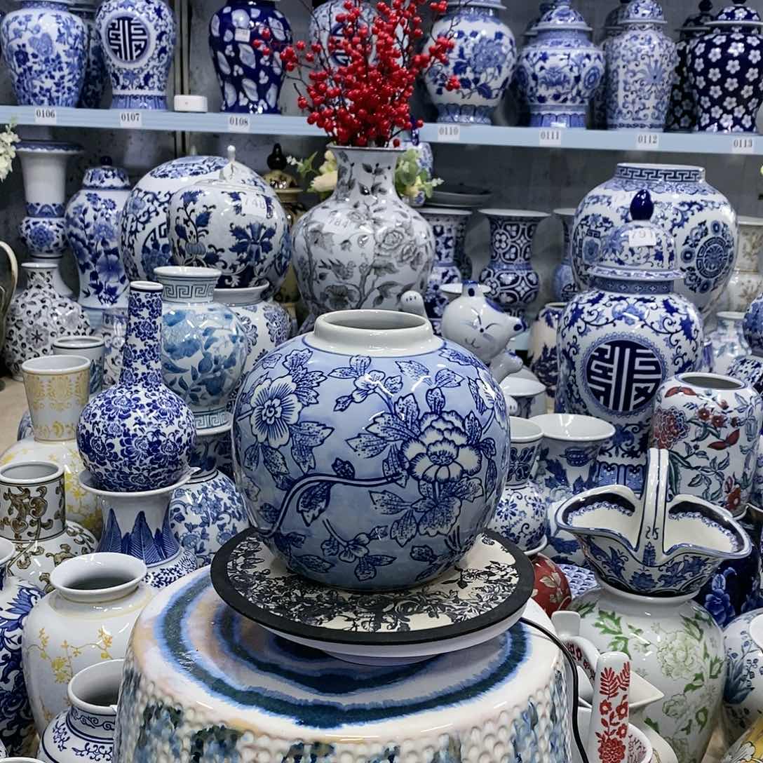 【闪购商品】摆件牡丹花大肚瓶瓷器，17.19.7…………