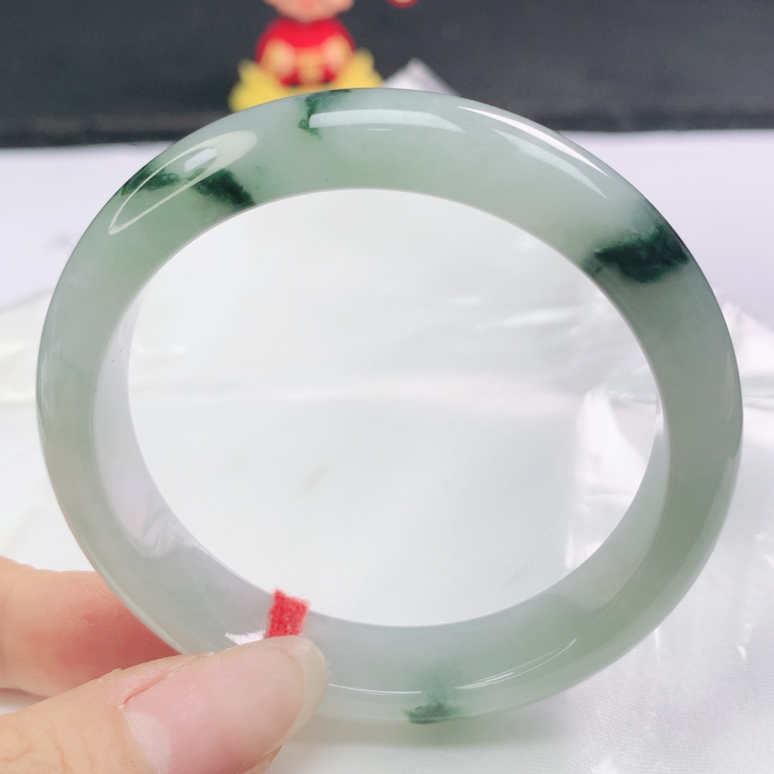 翡翠未镶嵌手镯翡翠54.0冰润飘深花正圈