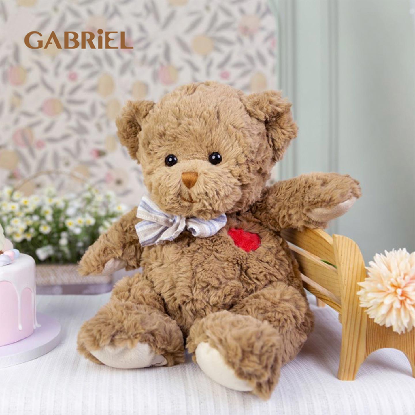 GABRIEL伽百利卷毛领结爱心熊毛绒玩具手工柔软礼物安抚陪伴玩偶