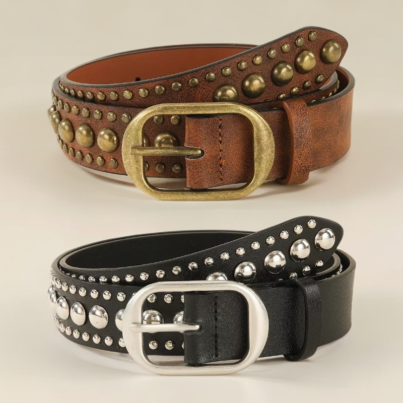 欧美时尚复古镶嵌水钻铆钉腰带牛仔裤装饰朋克风休闲街头穿搭 