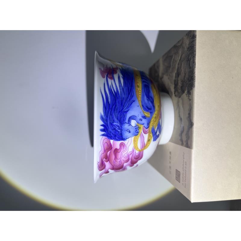 景德镇高温烧斗彩以梦为马压手杯