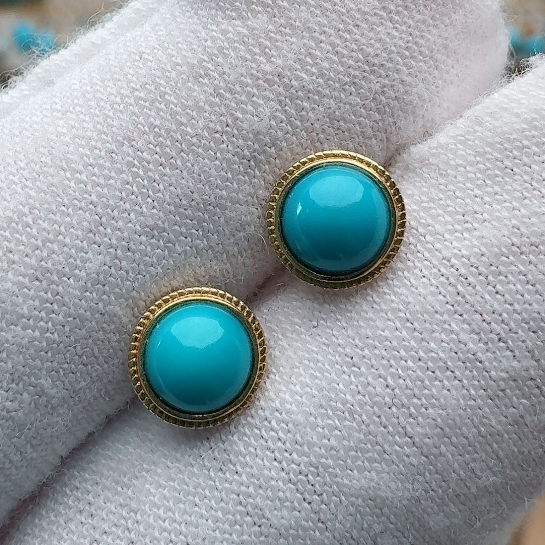 绿松石18K金镶嵌耳饰