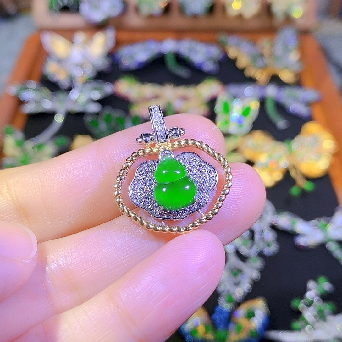 吊坠(不含链)银S925镶嵌翡翠