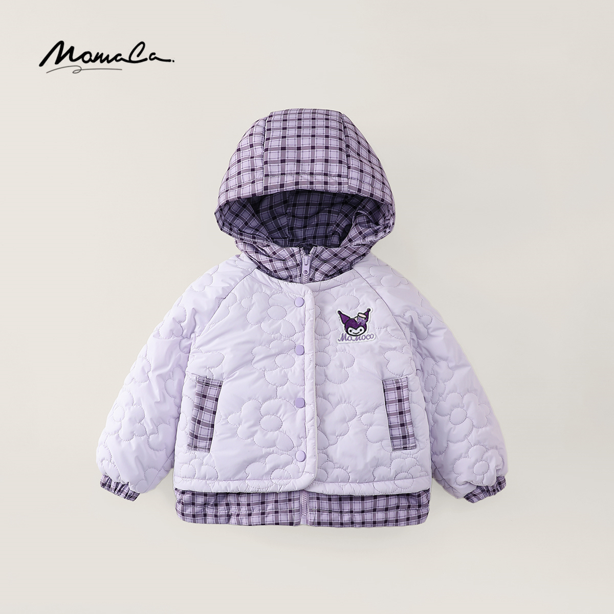MOMOCO2025冬季新款女童可爱卡通拼色夹棉连帽外套77830107074