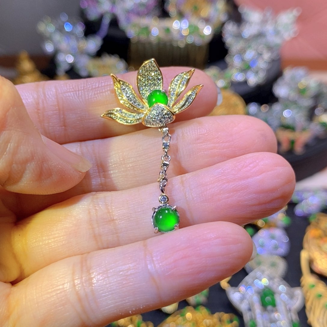 吊坠(不含链)银S925镶嵌翡翠