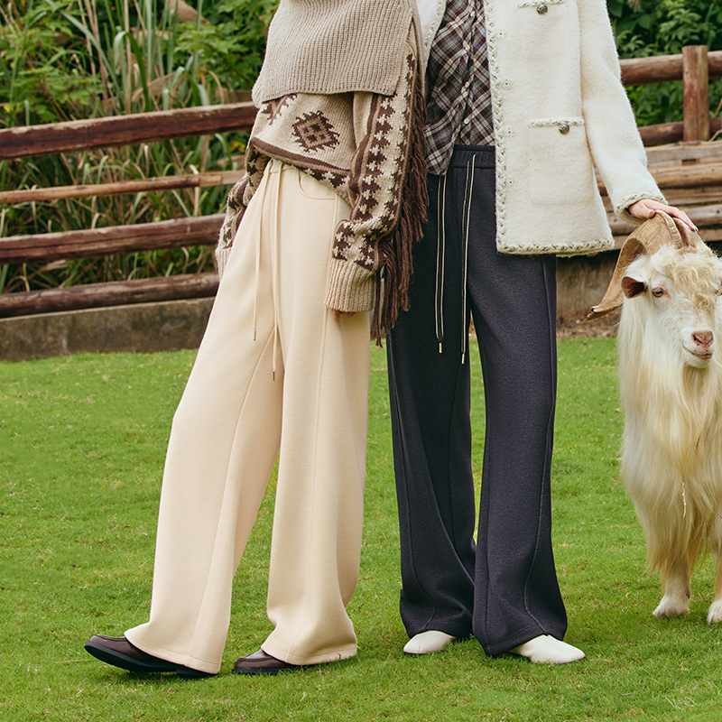 重磅 醋酸羊毛 超显瘦 窄版阔腿裤针织裤高腰冬季直筒长裤