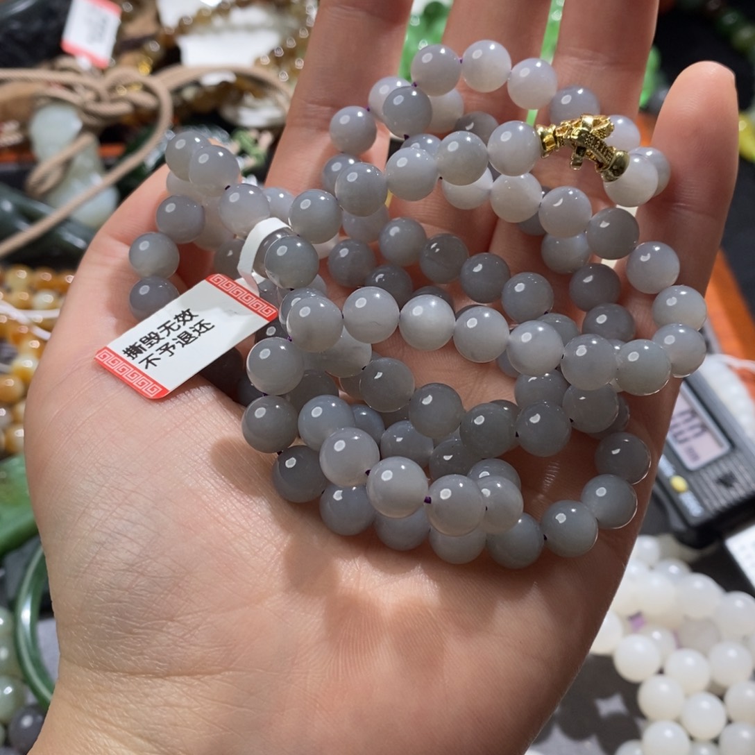 和田玉烟紫手串8mm未镶嵌