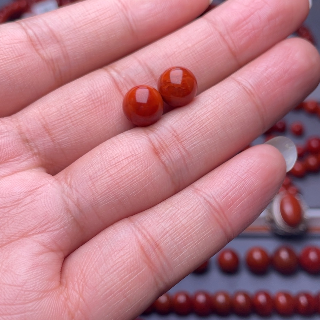 3***7南红玛瑙未镶嵌配珠9.6mm瓦西柿子红火焰纹单珠