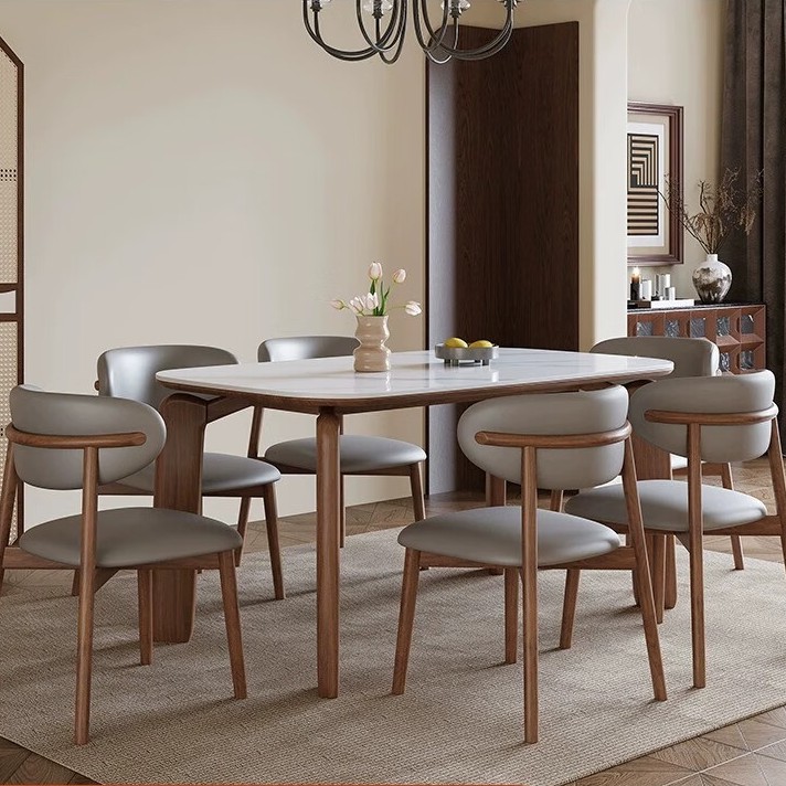 实木岩板餐桌实木餐桌椅套装岩板餐桌椅套装