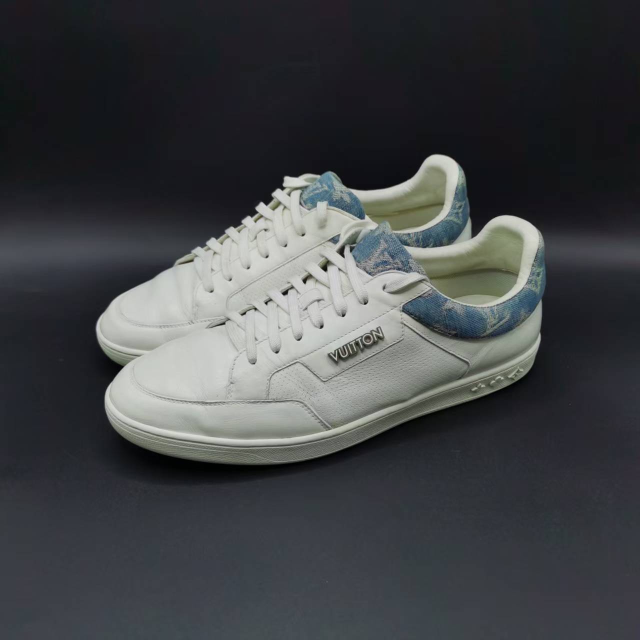 95新 LouisVuitton/路易威登 白蓝牛仔银标板鞋 41.5码 xh020