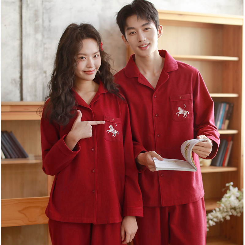 【专属】本命年秋冬情侣纯棉磨毛睡衣保暖女士长袖家居服套装25941
