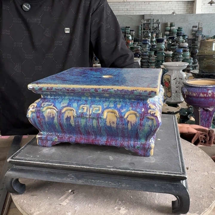 。一风堂石湾花盆 高温裂 小弧度 面宽22高12