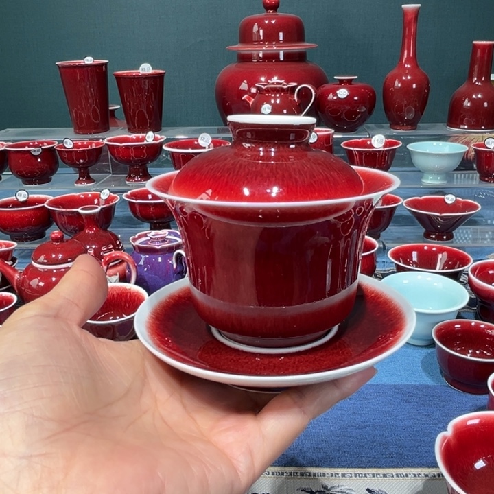 景德镇浅行窑三才马蹄盖碗福利