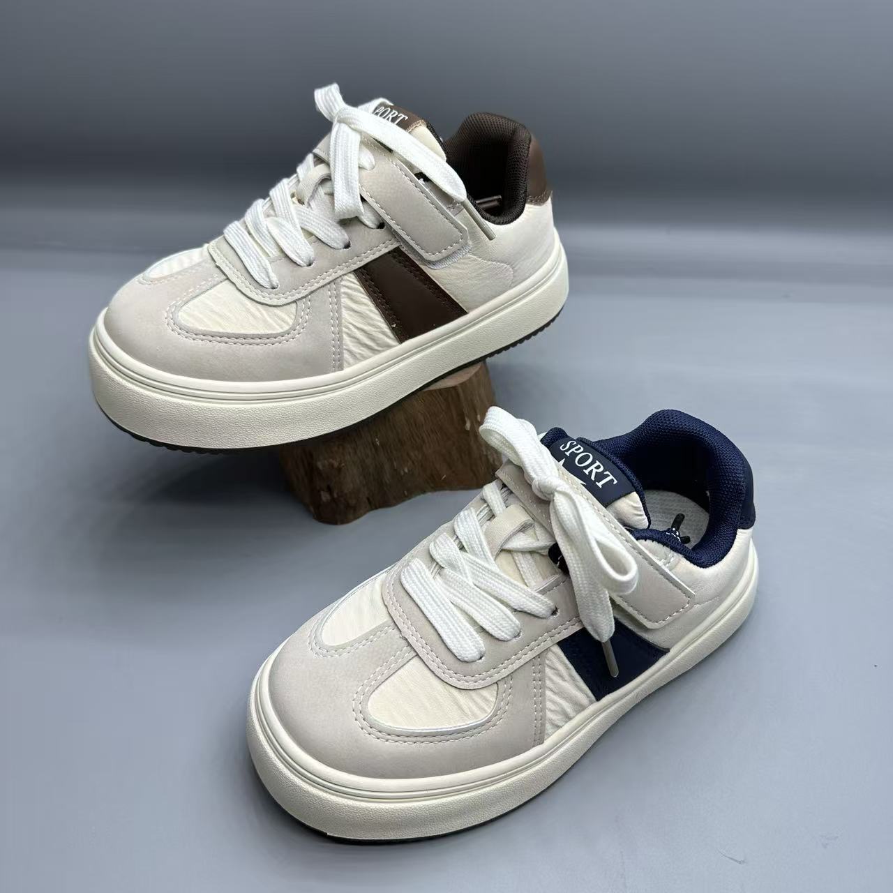 儿童皮面魔术贴童鞋休闲鞋百搭时尚男童女童运动板鞋586872