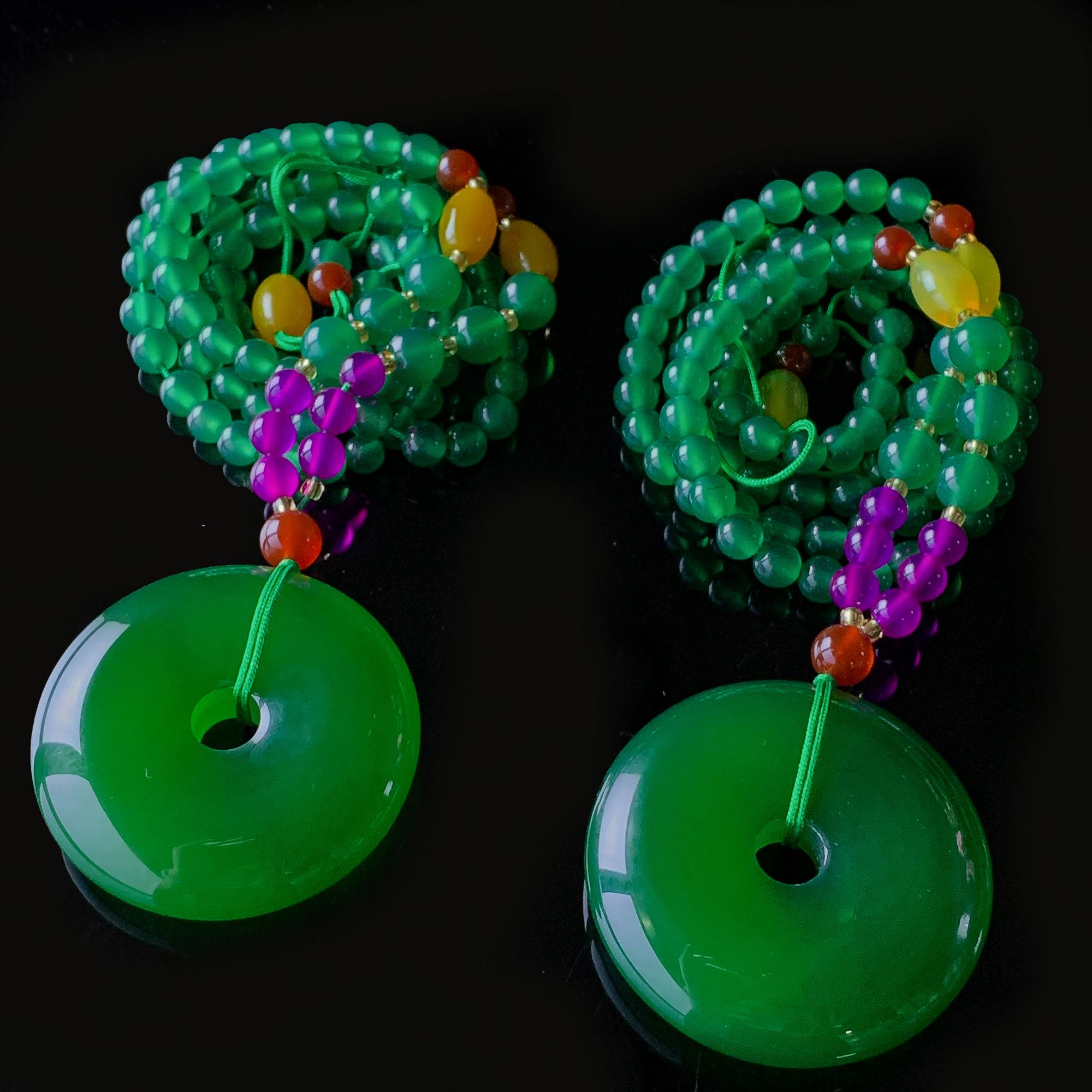 S1934-青碧冰芙蓉玛瑙平安扣-配珠链-多样性发其一WR