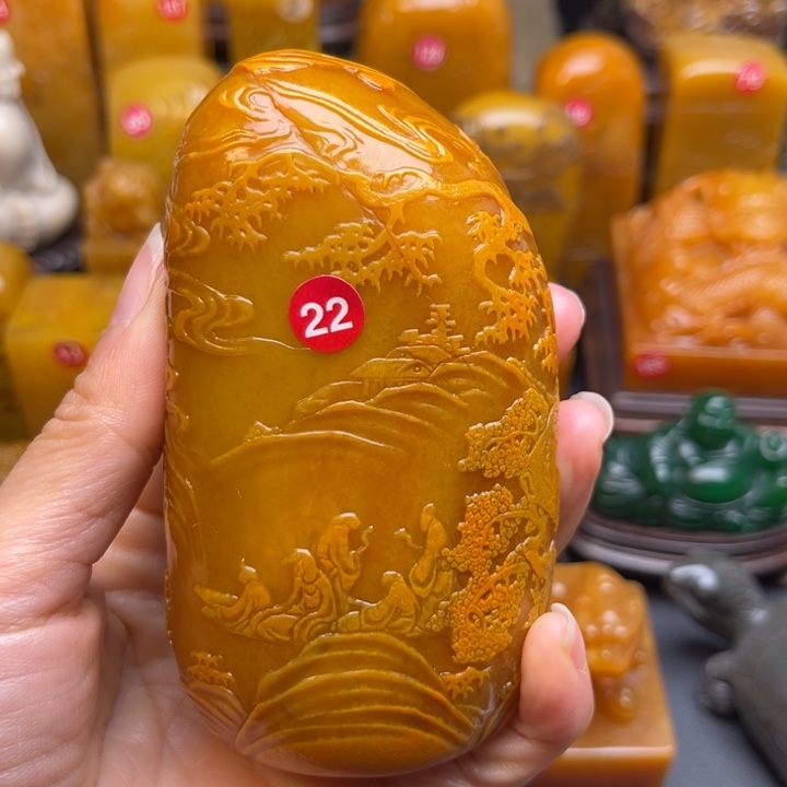 寿山石印石绿****娃题材：工艺品