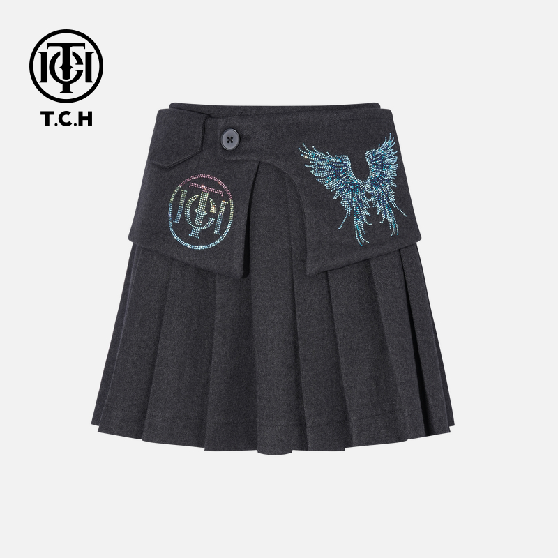 TCH烫钻工艺时尚休闲百搭翅膀半身裙女T75C22E1025轻奢tch