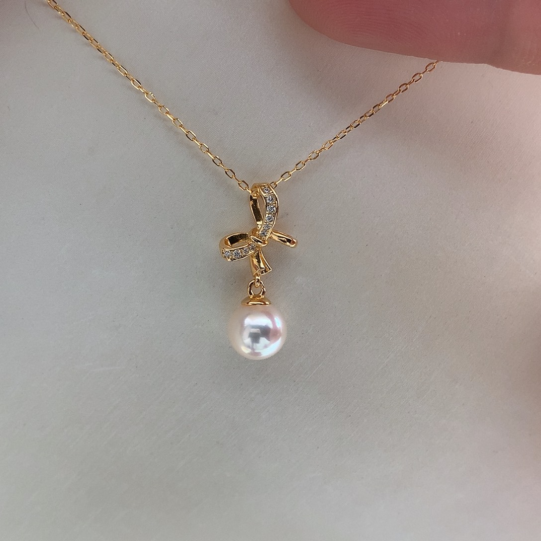 银S925镶嵌海水珍珠吊坠(赠链)7.5-8mm ak