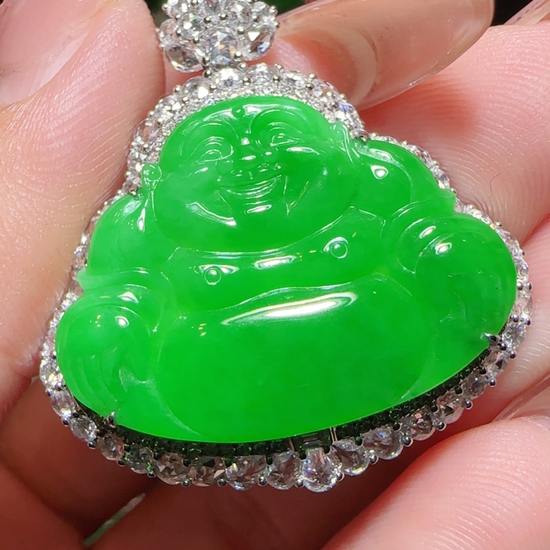 翡翠18K金镶嵌挂件