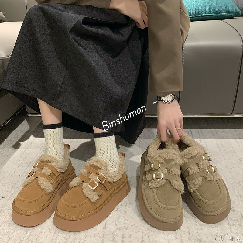 厚底雪地靴女款冬季加绒美拉德毛毛棉鞋2024新款一脚蹬复古勃肯鞋