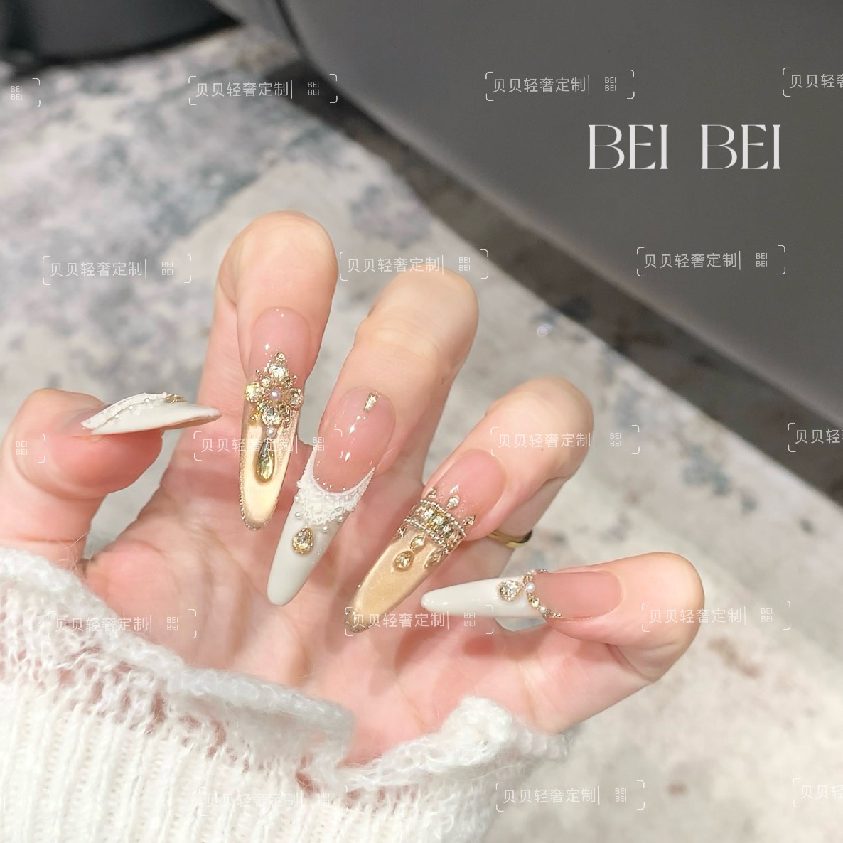 【天使王冠】纯手工穿戴甲猫眼美甲贴片可拆卸指甲贴片10片装