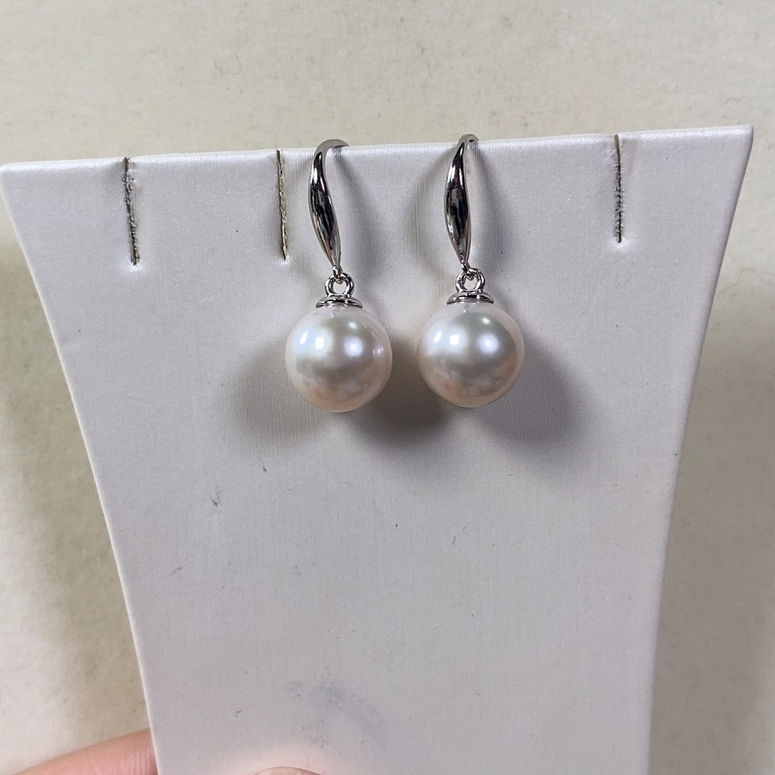 银S925镶嵌淡水珍珠耳饰9-10mm