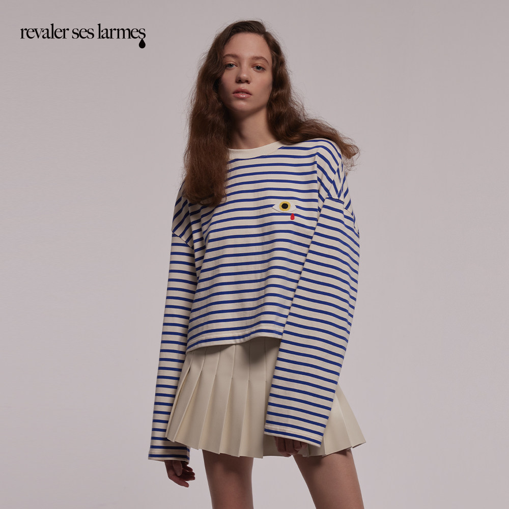 UOOYAA/乌丫「回收眼泪」经典宽松廓形复古条纹针织上衣0190