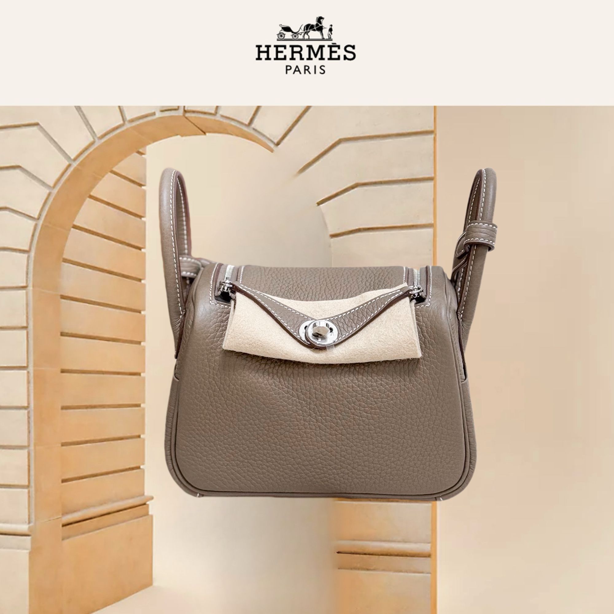 99新 Hermes/爱马仕 minilindy 大象灰 银扣 TC皮 K刻
