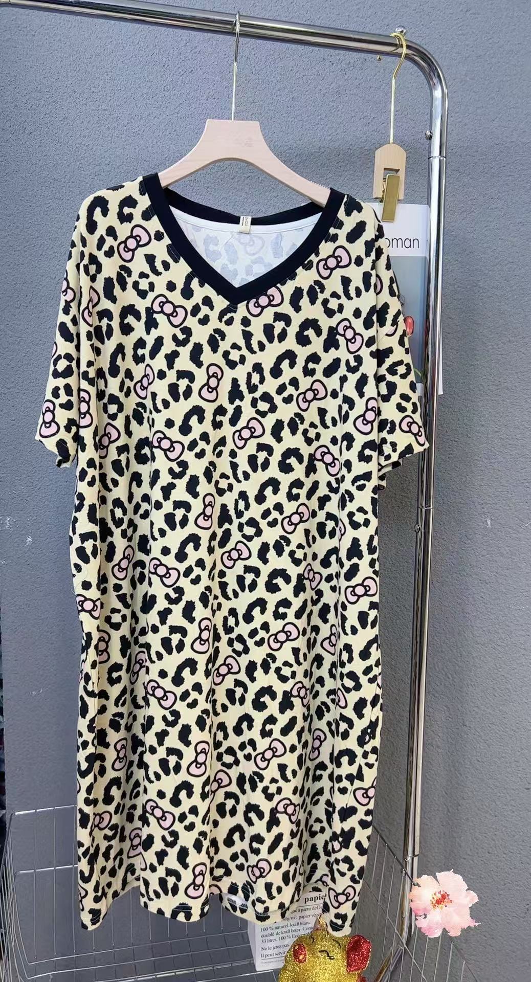 薄款休闲气质女装睡裙潮流耐磨夏季短袖豹纹睡裙 2534-1