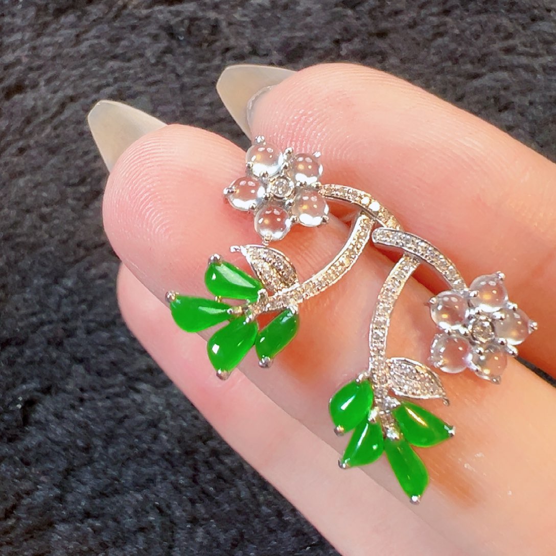 翡翠18K金镶嵌耳饰（福利款）签收后24小时鉴赏期