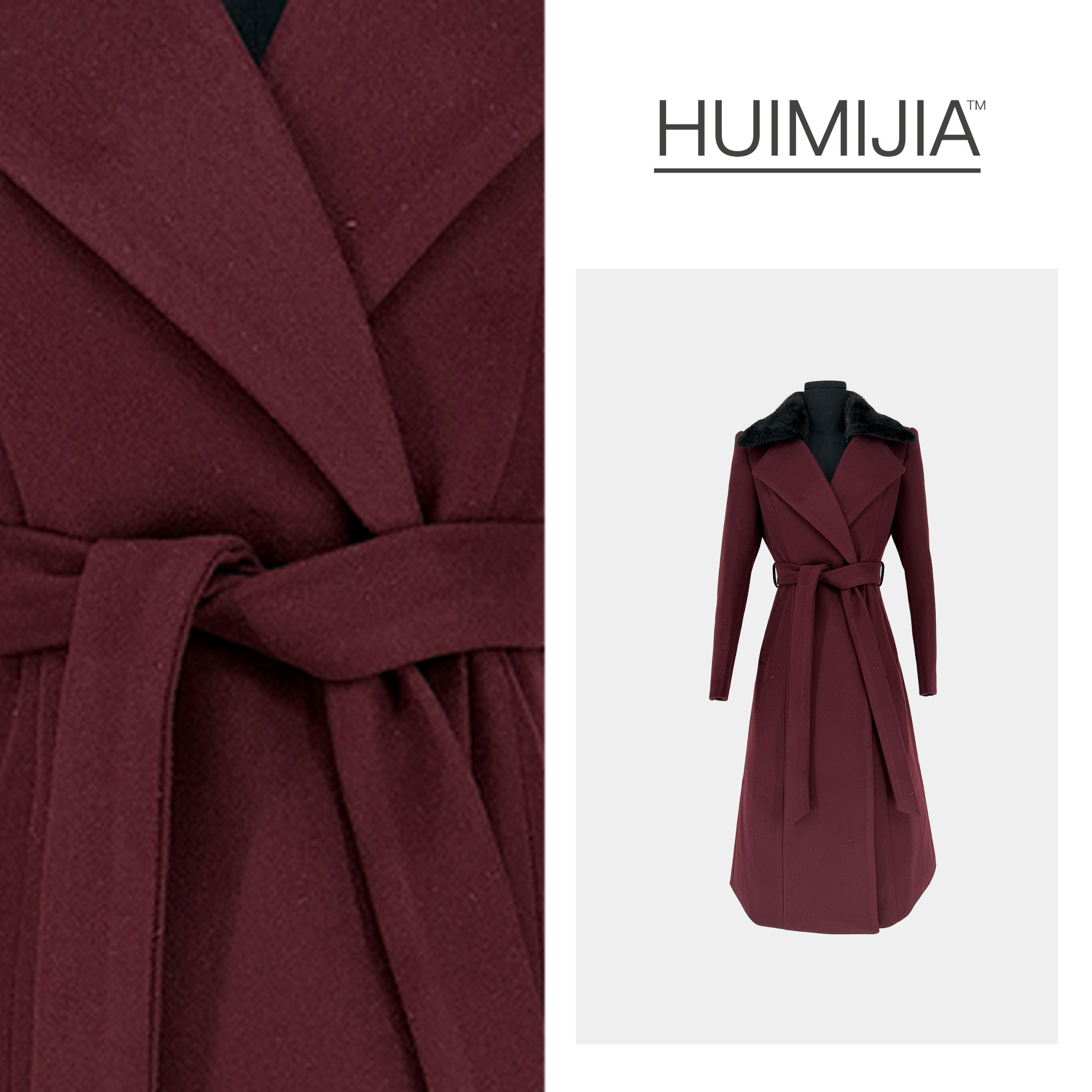 【冬季新款】高奢翻领拼毛领中长款加棉款毛呢大衣【Q259122】