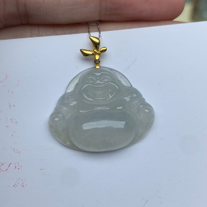 颈饰18K金镶嵌翡翠冰糖雪梨佛公