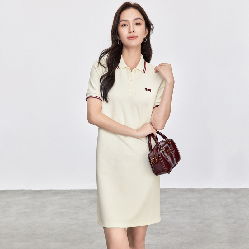 尚都比拉polo领连衣裙女夏季通勤减龄休闲A字短袖裙子59244